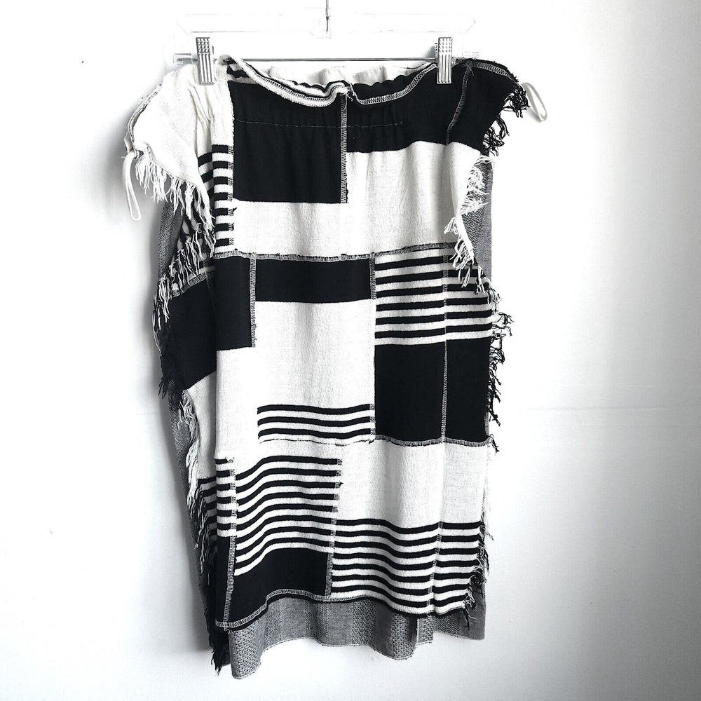 AVN Italian Fringe Patchwork Skirt Black White Boho Statement Size S
